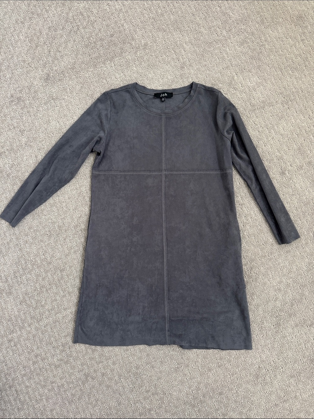 Oh Charcoal Suede-Effect Long Sleeve Shift Dress
